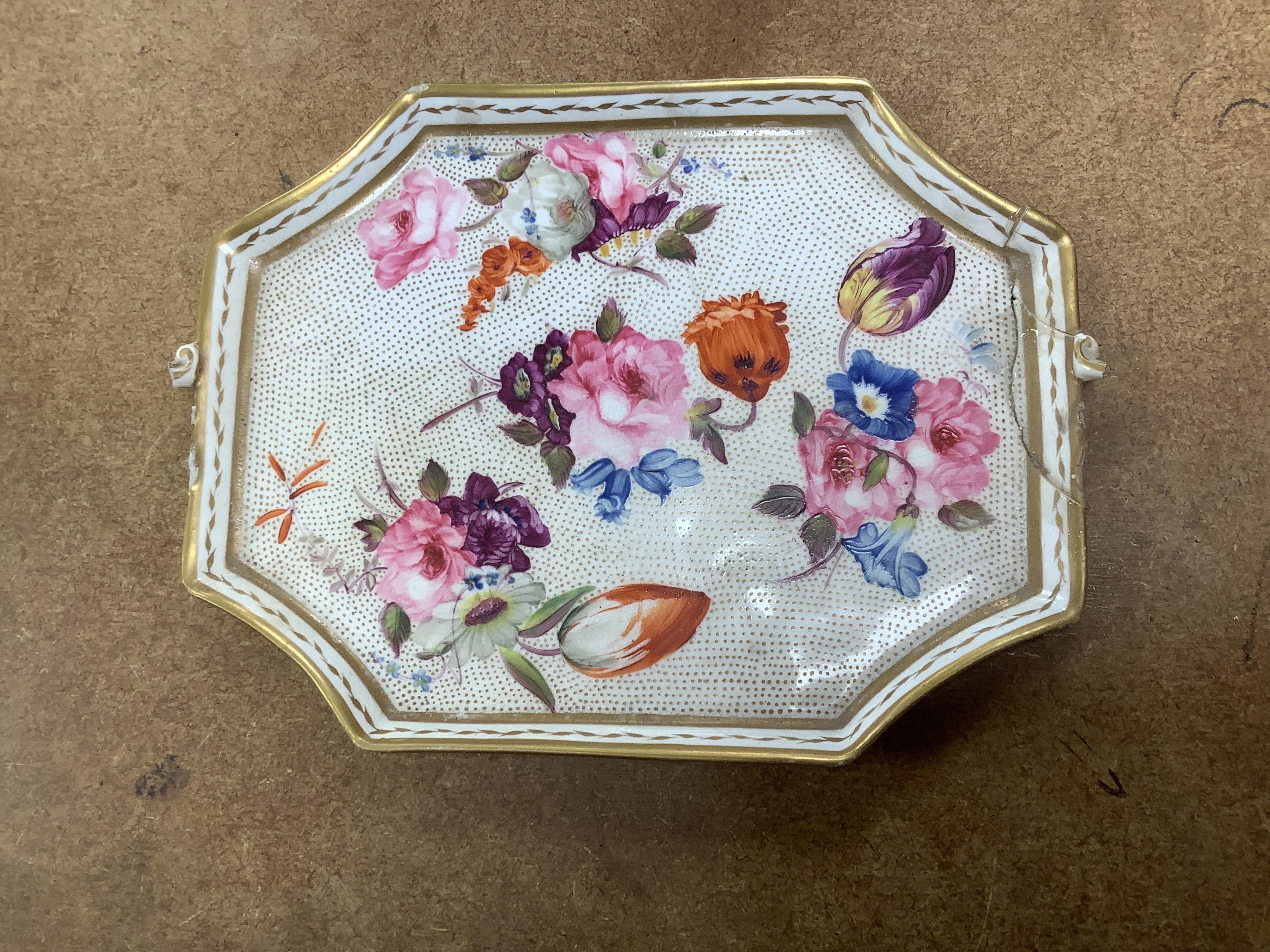 A pair of Meissen Marcolini period floral custard cups & covers together with an early 19th century English porcelain miniature tea set on tray, largest 20cm wide